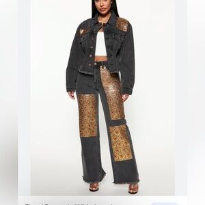 Fashion Nova Floral Brocade Wide Leg Jeans women 7 Y2K festival rodeo boho retro